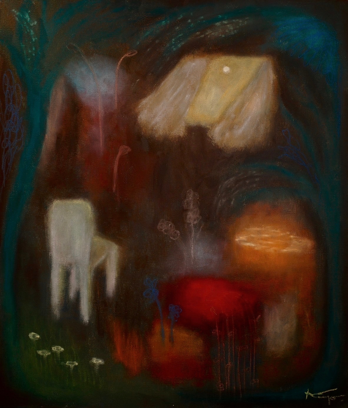 「月をみる部屋」455x530mm  acrylic,oilpastel
