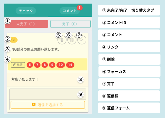 修正指示・履歴・対応完了までをシンプルに整理できます。