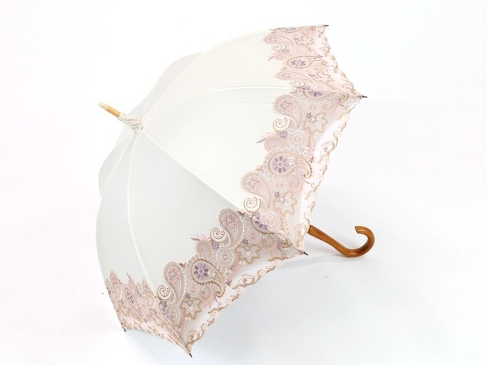 ペイズリー更紗オーガンジーカットワーク刺繍 かわず張り長日傘
