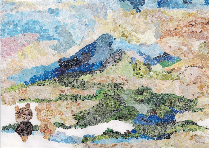 ちぎり絵 富士山の風景
