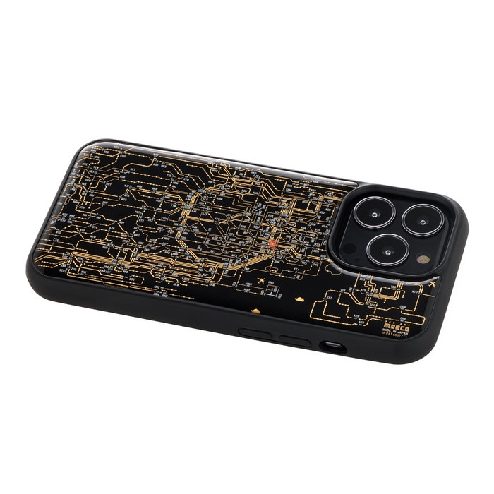 FLASH 東京回路線図 iPhone 13Pro ケース 黒 ななめ