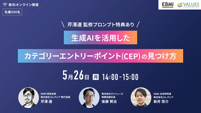 無料オンラインセミナー「生成AIを活用したカテゴリーエントリーポイント(CEP)の見つけ方」開催