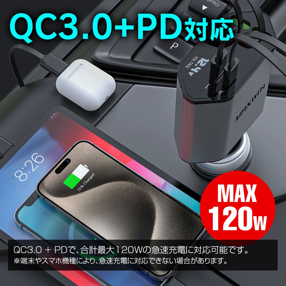 QC3.0+PD 合計最大120W