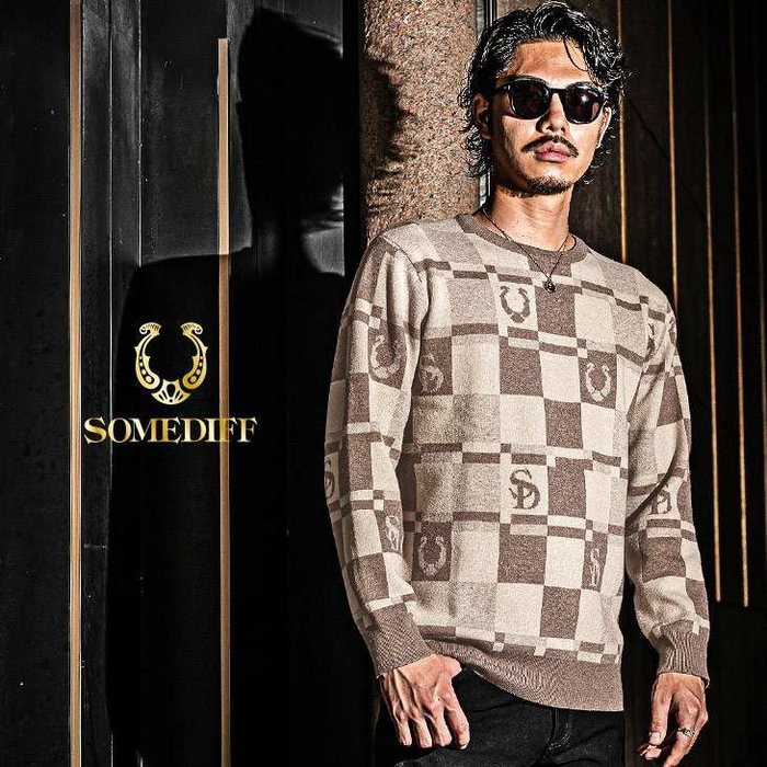 SOMEDIFF/サムディフ ブロックチェック総柄ニット
