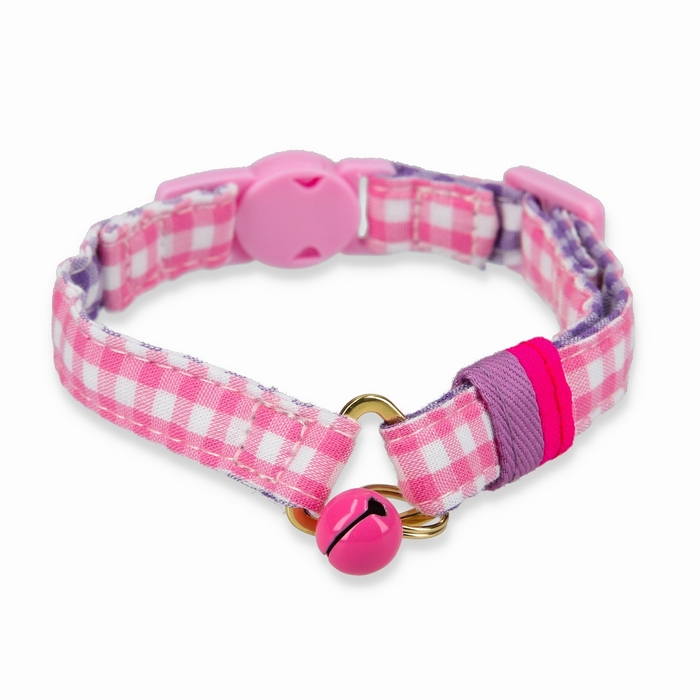 ねこにやさしいVネック首輪 ギンガムチェック(ピンク)