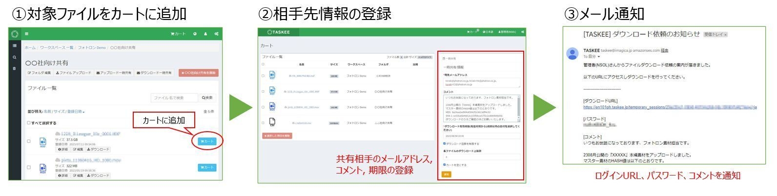 一時ダウンロード機能(カート)の流れ(1)
