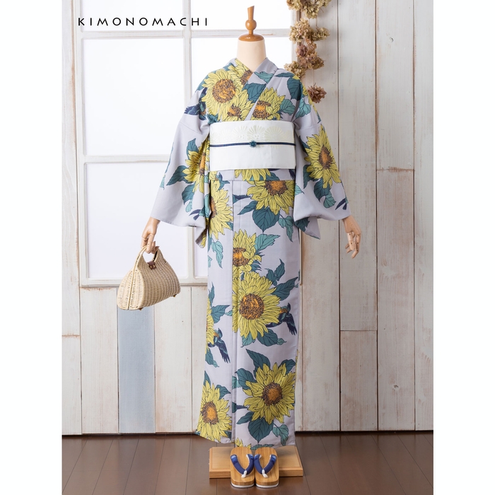 向日葵に雀と四十雀 灰青(ひまわりにすずめとしじゅうから はいあお)