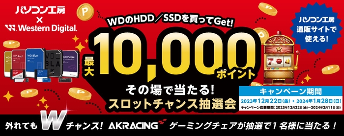 パソコン工房&ウエスタンデジタル コラボ企画 最大10,000ポイントがその場で当たるスロットチャンス抽選会を開催!