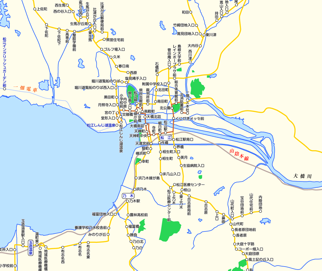 「駅すぱあと」一畑バスの路線図
