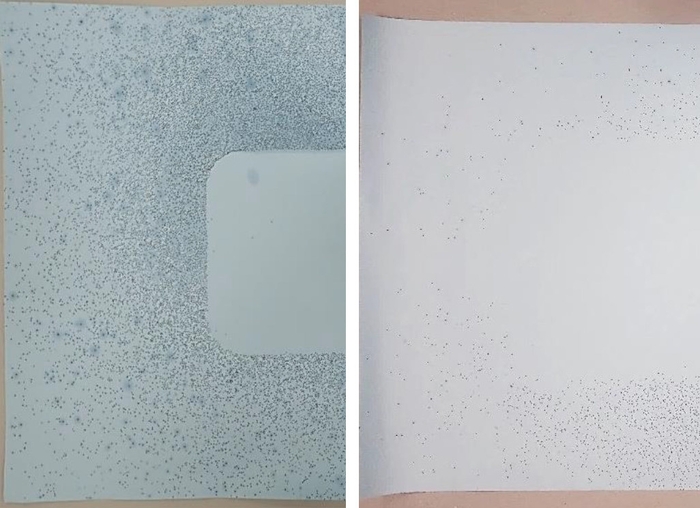 油ハネ比較画像(左:当社ホットプレート/右:XGRILL +PLUS)