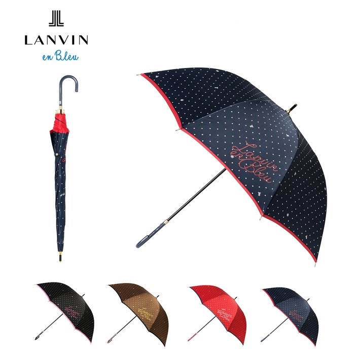 ランバンオンブルー (LANVIN en Bleu) ドット ロゴ 長傘  耐風 ジャンプ式 軽量 グラスファイバー