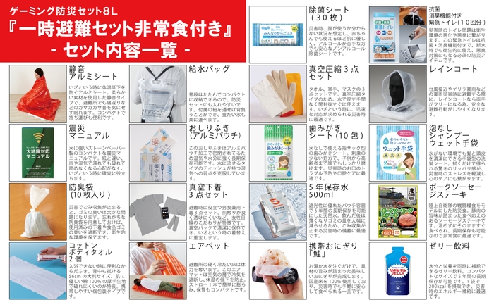 『一時避難セット非常食付き』セット内容