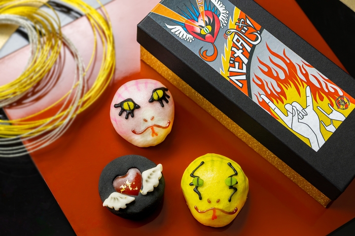 パッケージも斬新!な「ヘビメタじゃ!」3個入 1,280円(税込)