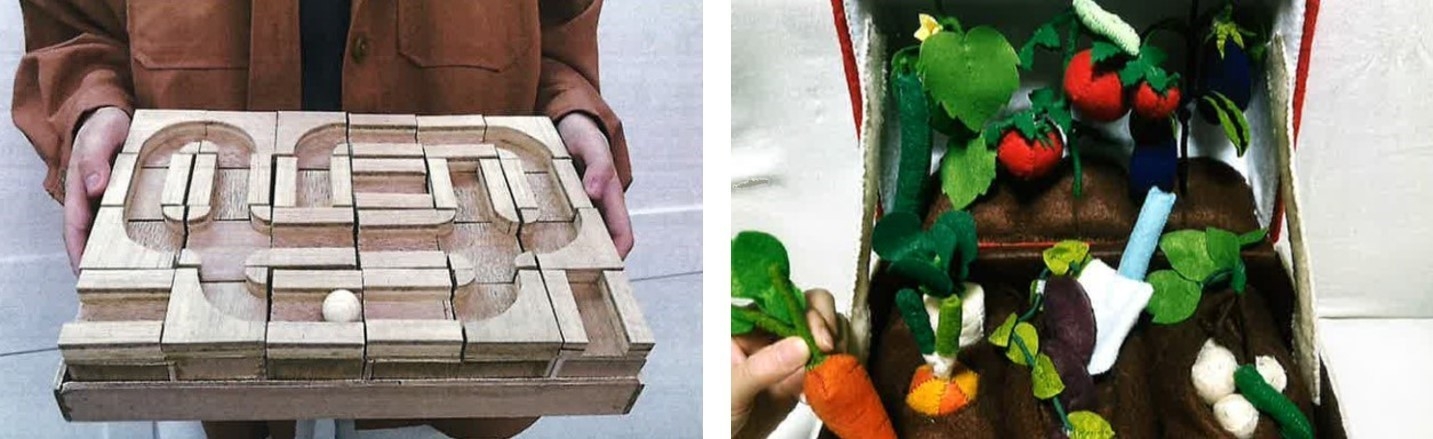 昨年度の「木材加工の部 最優秀賞」(左)と「一般の部 最優秀賞」(右)