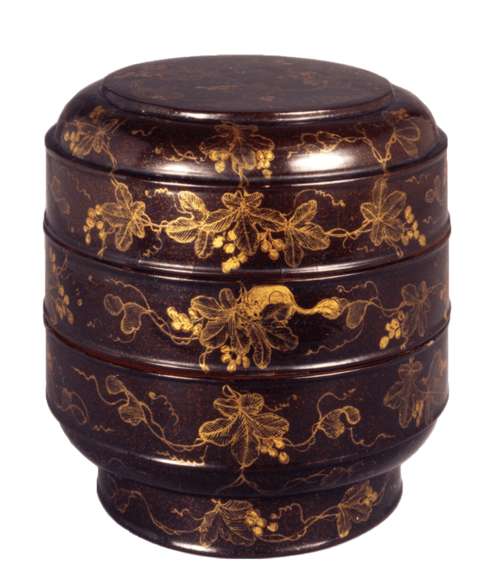 黒漆葡萄栗鼠箔絵食籠