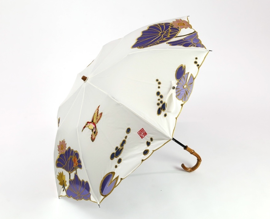 Ki-yan(木村英輝)オーガンジーカットワーク蓮花刺繍 かわず張り折りたたみ日傘