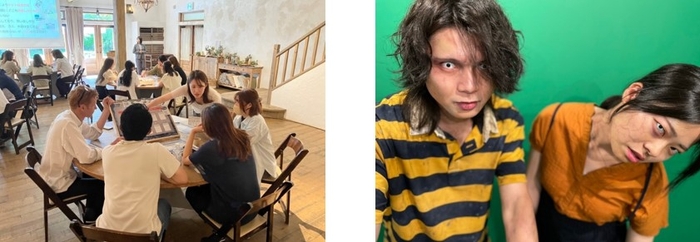 コンセンサスゲーム型研修に取り組む様子（左）、ゾンビイメージ（右）※ 画像はイメージです