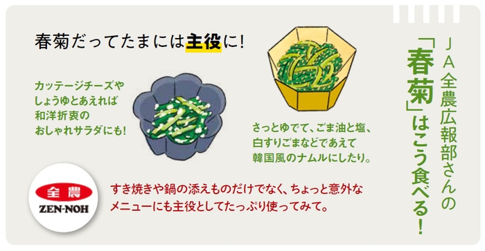 掲載例:JA全農広報部さんの「春菊」はこう食べる!