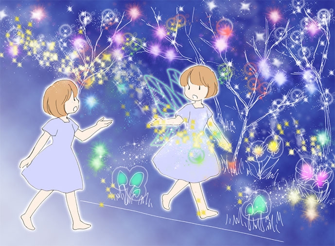 体験イメージ(1):背に羽をつけ、妖精に変身