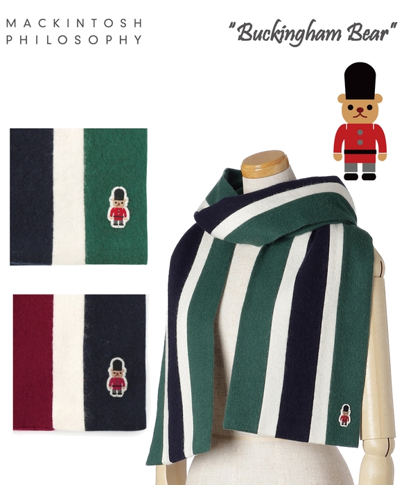 MACKINTOSH PHILOSOPHY (マッキントッシュ フィロソフィー)バッキンガムベア ワッペン付 ボーダー マフラー