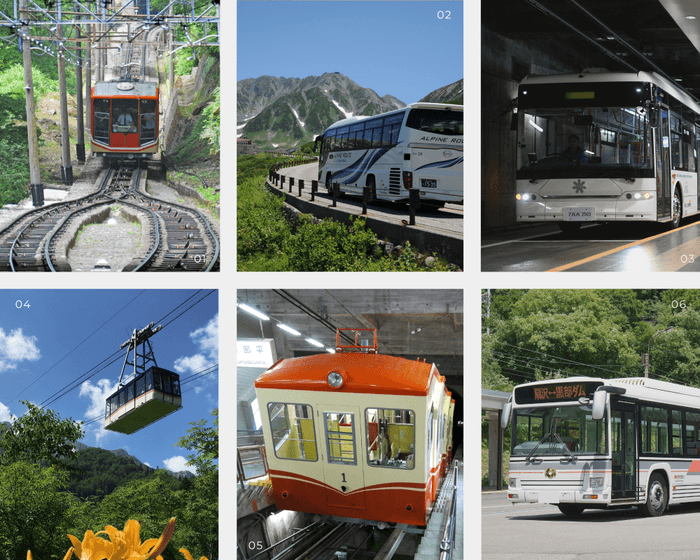 アルペンルートの6つの乗り物