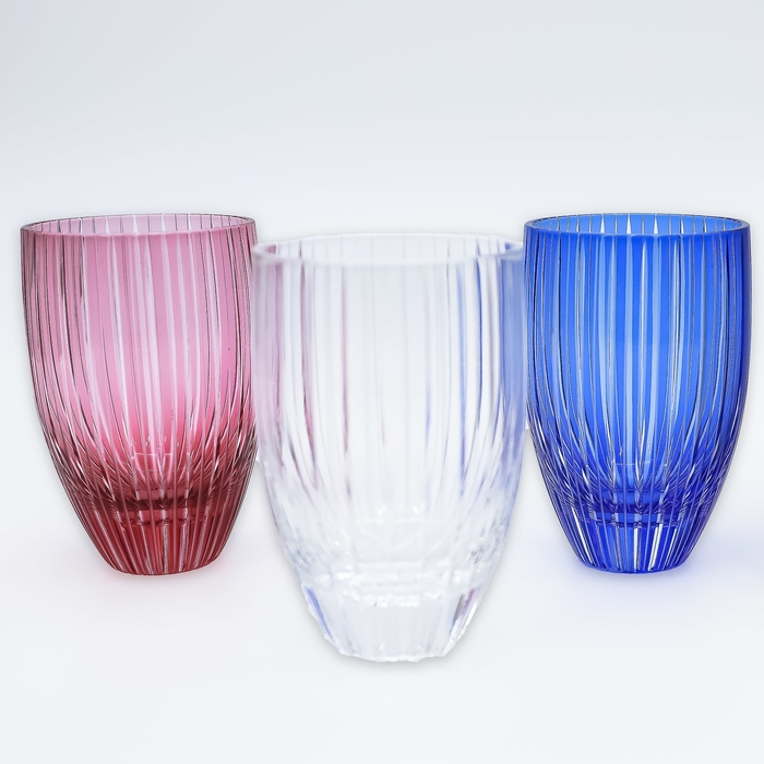 奨励賞/江戸切子 丸タンブラー 「交互縞」