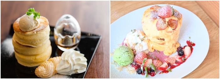 タワーパンケーキ／いちごとピスタチオのパリとろブリュレパンケーキ