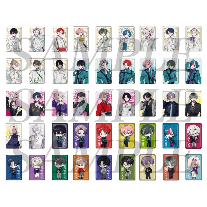 トレーディングビジュアルカード2枚セット イベント価格:¥500(税込) 種類:全45種 サイズ:86mm×54mm程度 仕様:2枚入り ランダムでホログラム加工入り ※絵柄はお選びいただけません