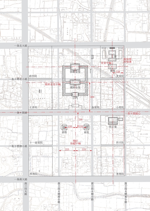 図1.発掘調査成果にもとづく西大寺伽藍復元図 奈良文化財研究所作成(同図は『紀要2014』に掲載)