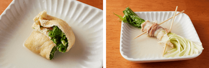 こと京都九条ネギ爆弾(385円税込)/豚バラハリハリ(550円税込)