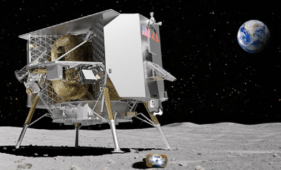 アストロボティック・テクノロジー社のランダー(月着陸船)と「YAOKI」(右下)