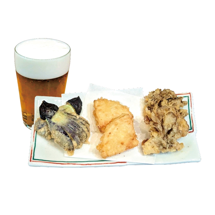 砂場限定メニュー「生ビール(アサヒスーパードライ)＆三種の天ぷら」