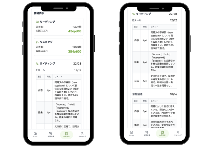 何問正解か 英作文の観点別の得点とコメント