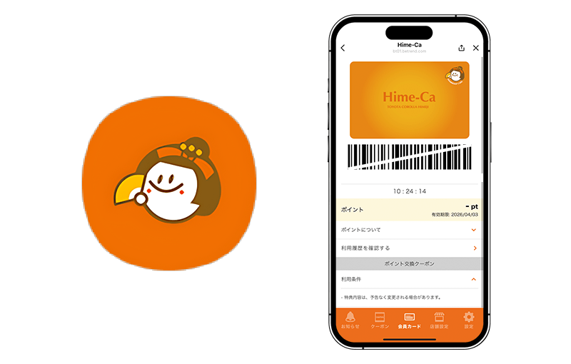 図1 LINEミニアプリ『Hime-Ca』 アイコン/トップ画面