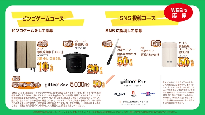 ビンゴゲームやSNS投稿で応募