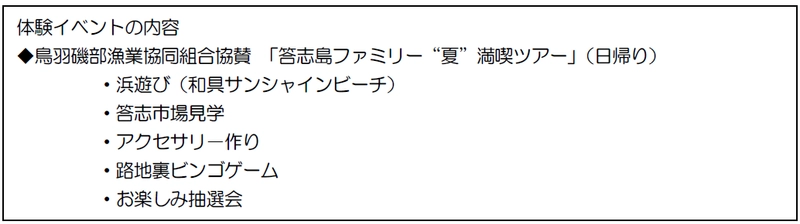 「答志島ファミリー“夏”満喫ツアー 」を実施します
