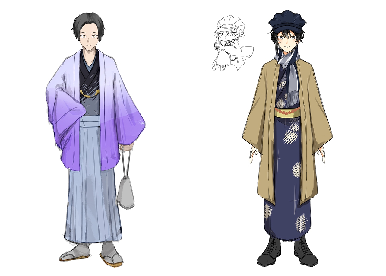 実際に制作中である学生作品:男性着物キャラクター(出所:学校法人瓜生山学園 京都芸術デザイン専門学校)