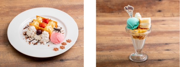 ▲音駒のナポレオンパイ～猫の散歩道仕立て～／▲及川の牛乳パン風パフェ