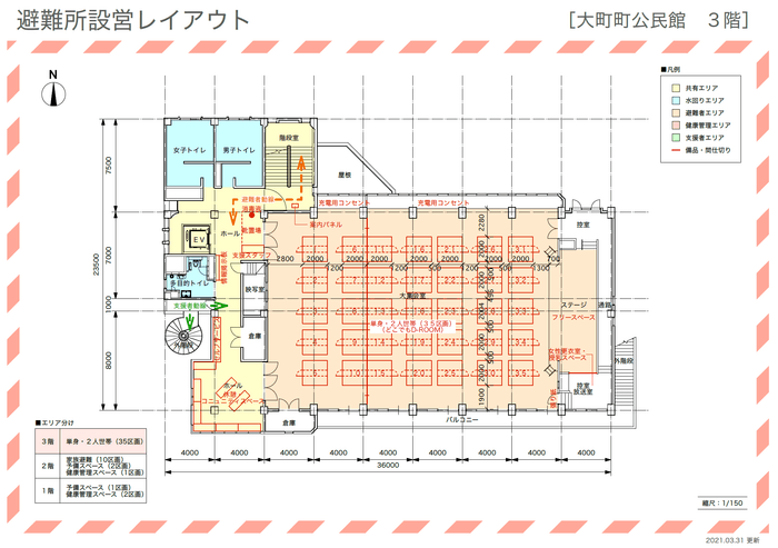大町町公民館3Fの避難所設営レイアウト