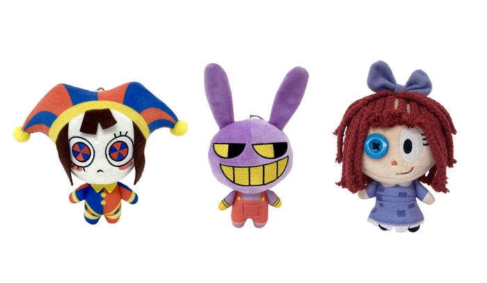 <アメイジングデジタルサーカス マスコットぬいぐるみ(ポムニ/ジャックス/ラガタ) 画像>