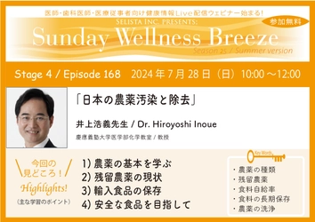 《医師・歯科医師・薬剤師向け》 無料オンラインセミナー7/28(日)朝10時開催　 『日本の農薬汚染と除去』　 講師：井上 浩義 先生(慶應義塾大学医学部化学教室／教授)
