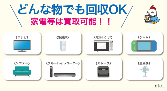 どんな物でも回収OK!家電等は買取可能!!