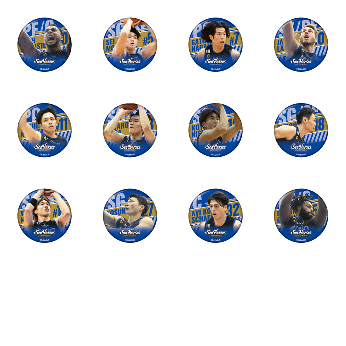 ▲第1弾グッズ ・ランダム缶バッジ<シーホース三河>