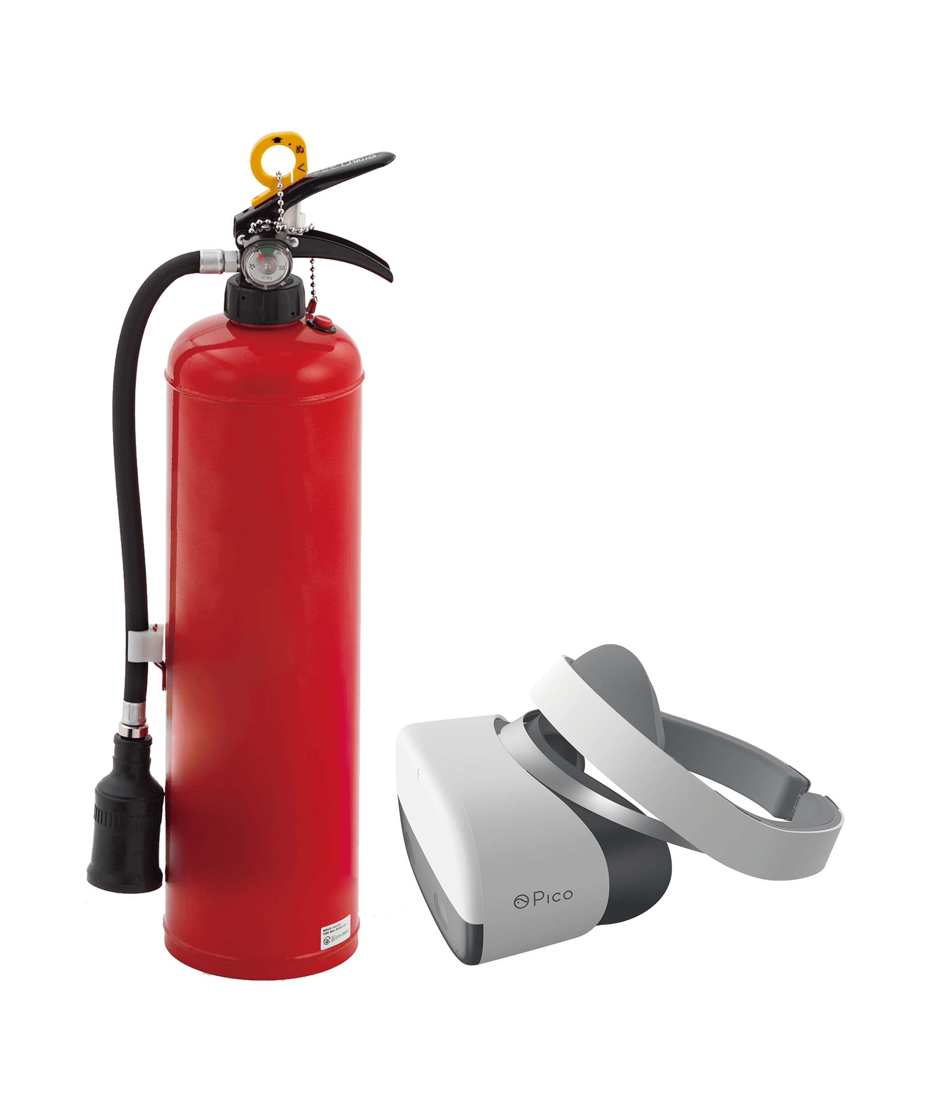 構成機器 左:訓練用消火器(コントローラー) 右:VRゴーグル(Pico Neo)