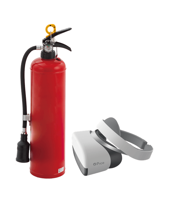構成機器 左:訓練用消火器(コントローラー) 右:VRゴーグル(Pico Neo)