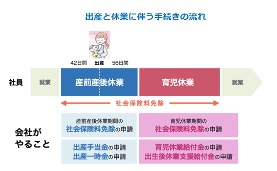 出産と休業に伴う手続きの流れ
