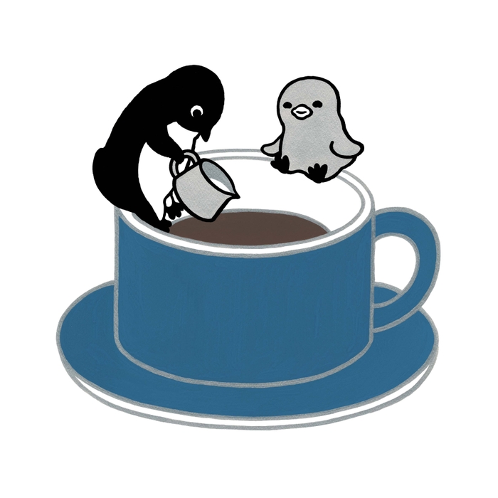新作版画「コーヒーカップのペンギン」30×30cm 　44,000円(税込)限定100部