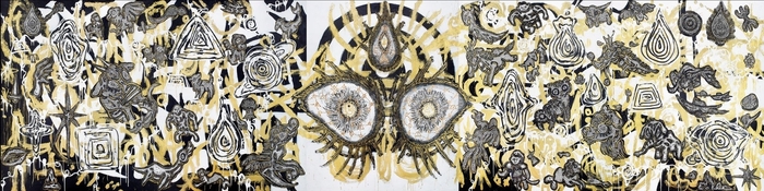 《神話は未来形》 2022年 金箔、銀箔、アクリル、キャンヴァス 個人蔵