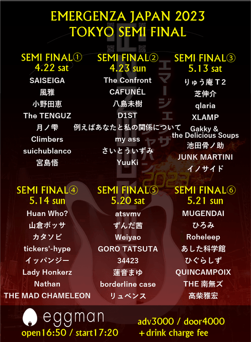 東京セミファイナル出演者一覧