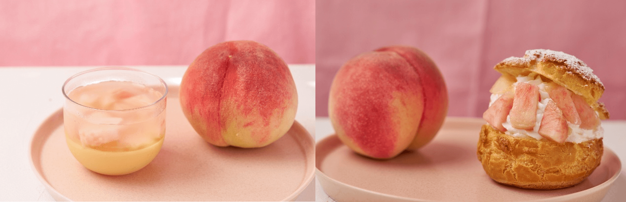 (左から)おやつプリン もも味/TAMAGOYA桃のシュークリーム